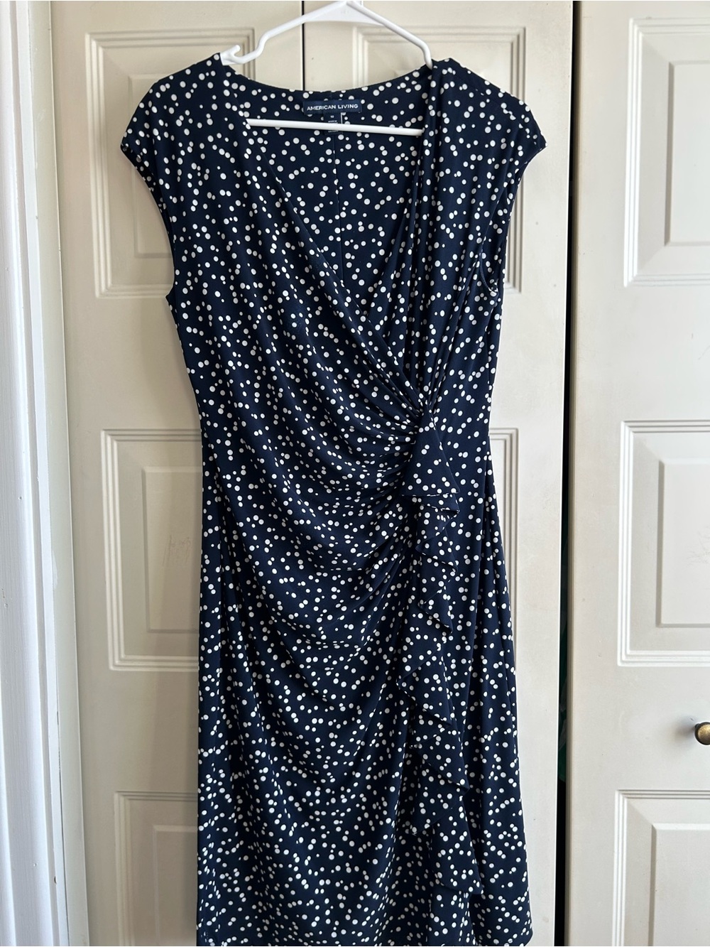American Living Navy and White Polka Dot Midi Dress